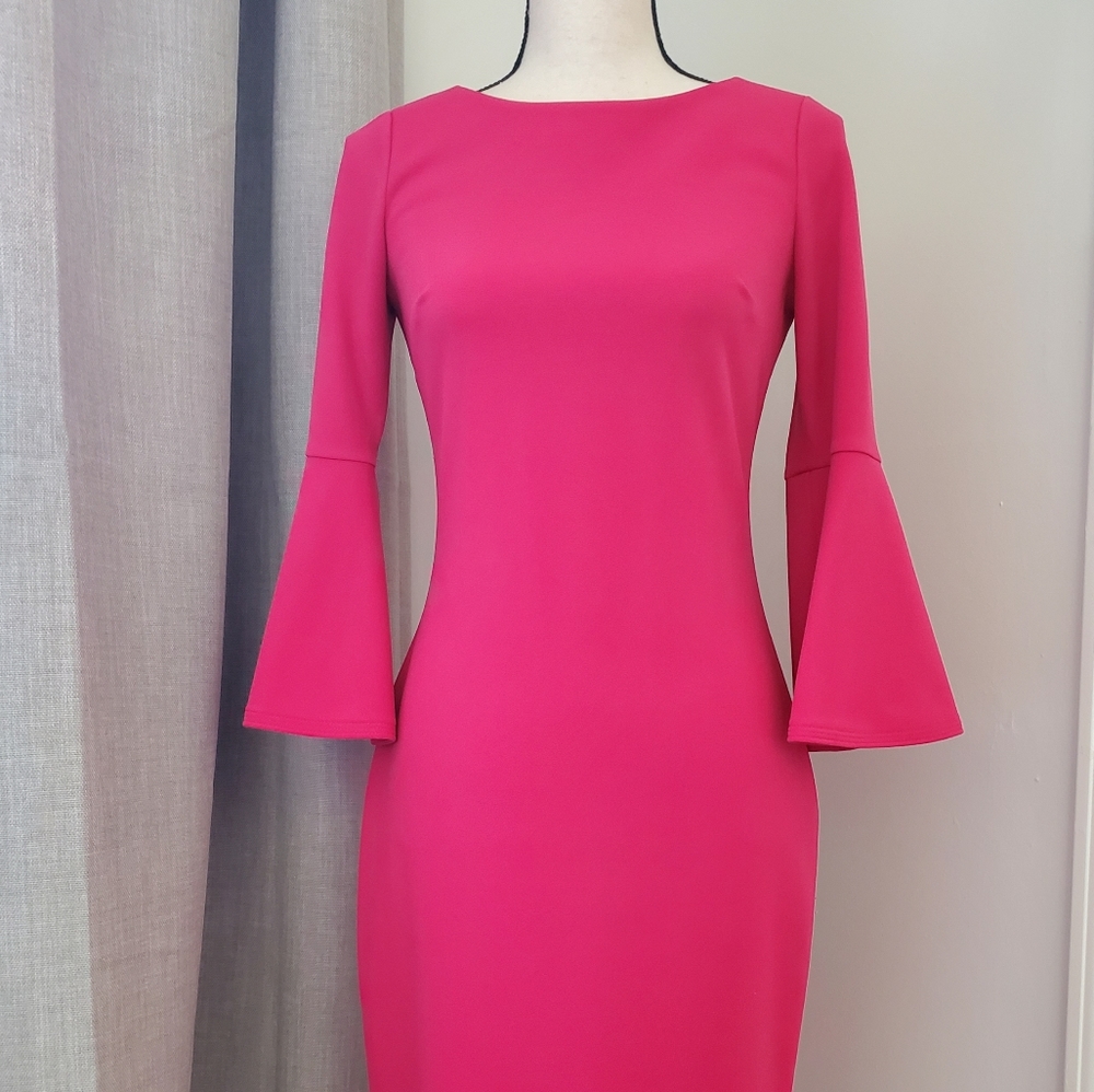 Hot Pink Dress with Bell Sleeves